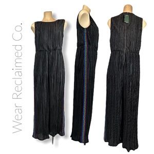 NWT Disco Retro Crinkle Black Sparkle Jumpsuit